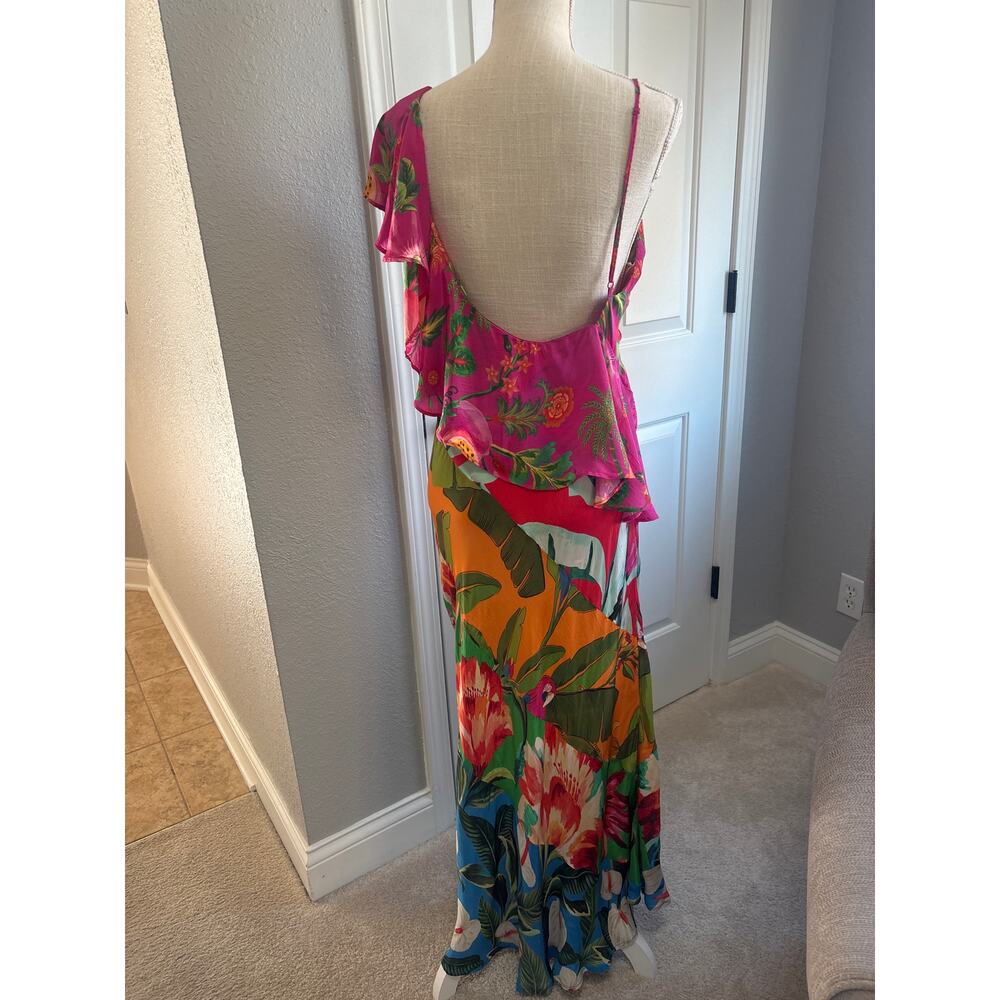 FARM RIO Mixed Flowery Ruffle One Strap Midi Dress Size L - Picture 4 of 10